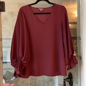 Vine Camuto Berry Smocked Cuff Sleeve Blouse